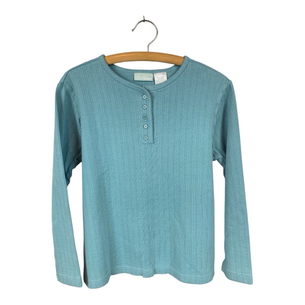 Blue Long Sleeve Henley Top 100 Cotton Casual Minimalist Classic Preppy RN 81700
